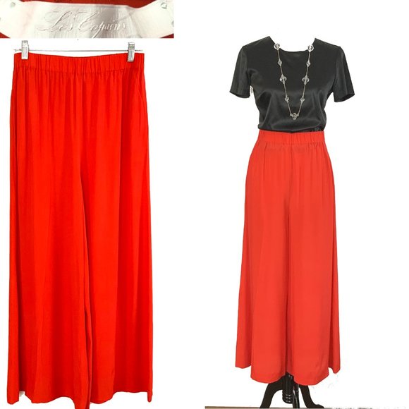 Les Copains Pants - Les Copains Italy Scarlet Red Wide Leg Silk Palazzo Pants Size 8